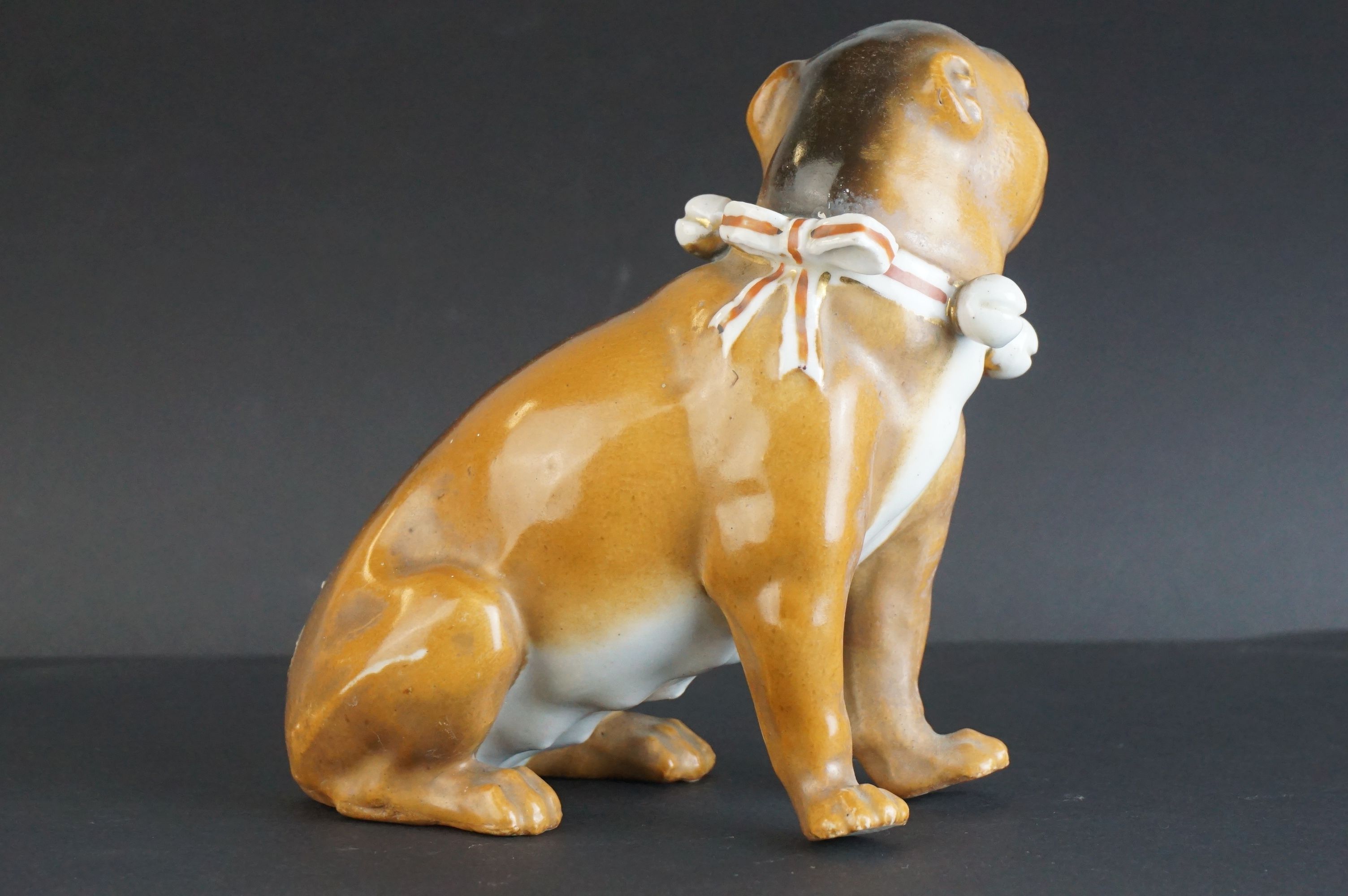 Pair of 19th century Meissen Style Porcelain Seated Pugs with bell collars, 13cms high (one with - Image 9 of 11