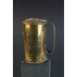 Arts and Crafts Brass Trench Art Lidded Tankard, marked ' Ye Lighthouse Inn, Portsmouth ' 15cms high
