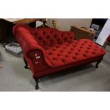 Reproduction Victorian Button Upholstered Small Chaise - lounge, 146cms long
