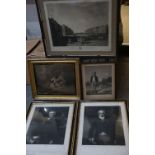 Five antique framed prints to include Jack Hall Fisherman of Eton, two engravings of Sir Philip
