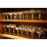 Suite of Edwardian Glasses with faceted stems, 51 pieces total