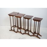 Mahogany Quartetto Nest of Table, raised on slender turned and reeded legs, largest table 36cms wide