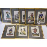 Eight gilt framed coloured prints 19th century characters in costume to include The Seasons etc.