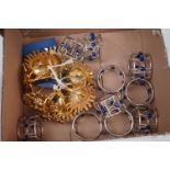 Set of Ten White Metal and Blue Bead Napkin Rings together with Set of Eight Gilt Metal Sun Face