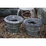 Pair of Garden Reconstituted Stone Urn Planters, 31cms high