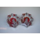 Pair of 19th century Shaped Bohemian Glass Salts / Pin Dishes, the bases reverse handpainted with