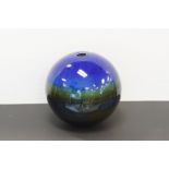 Globular Studio Pottery Vase decorated in merging tones of blue and green, signed indistinctly to
