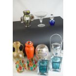 Eleven items of Glassware including a Murano Style Coloured Glass Vase, Studio Glass Vase / Jug in