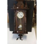 19th century Eight Day Hanging Wall Clock with white enamel face, 93cms high