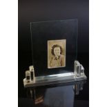Art Deco Stepped Glass Picture / Photograph Frame Stand, with two glass panels, 31cms wide x 30.5cms