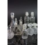 Collection of 20th Century glass including Eleven decanters and stoppers, two cut glass tankards,