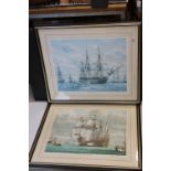 Framed and glazed print of the Mary Rose with C.O.A verso together with similar Nelson Rejoins The