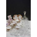 A group of glass and china to include cut glass Royal Crown Longton England cups and saucers.