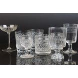 Collection of glass including part suites champagne, Nine Moulded Hobnail Tumblers, Three further