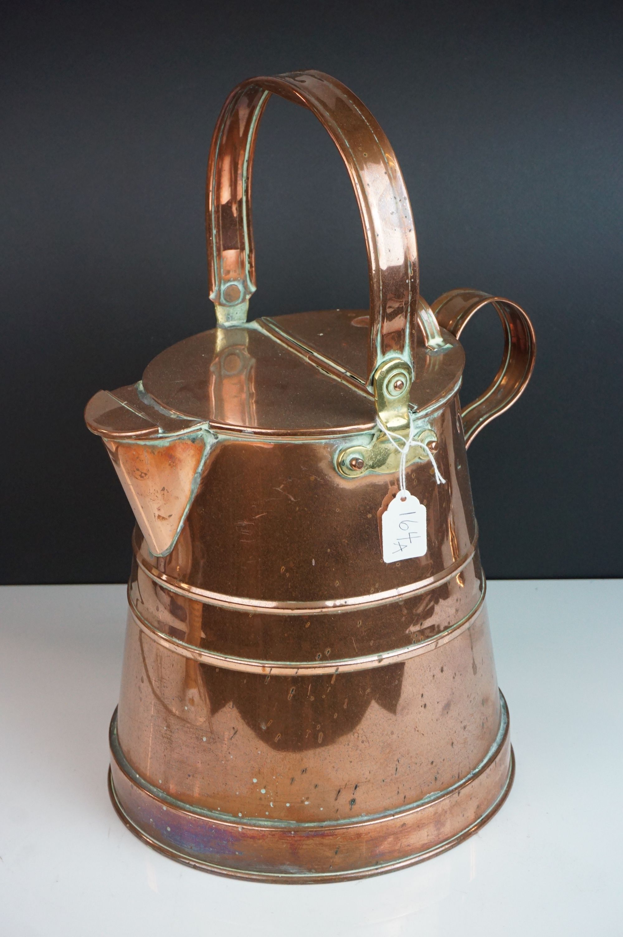 Antique Copper Lidded Milk Churn / Jug with swing handle, 41cms high