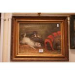 Gilt Framed Oil Painting Study of Terriers in a Barn