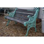 Garden Bench with Green Painted Metal Ends and Slatted Wooden Seat, 128cms long