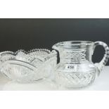 Bright cut English glass bowl and an english glass water jug