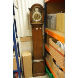 20th century Oak Temous Fugit Small Oak Longcase Clock with a gilt and silvered dial, 167cms high