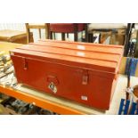 Red Metal Storage Trunk, 81cms wide x 31cms high