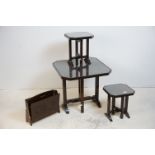 Set of Three South East Asian Hardwood Folding Tables, each with carved scenes to tops and glass