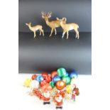 Vintage Christmas Decorations including Family of Three Deer, Father Christmas Stacking Russian