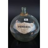 Large Clear Glass Bulbous Wine Bottle with a Pomerol label, 36cms high