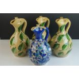 Four Persian Style Hand Thrown and Painted Ceramic Jugs