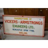 Painted Metal Sign ' Manufactured by Vickers-Armstrongs, Engineers Ltd ...... ', 92cms x 47cms