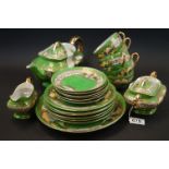 Noritake green ground part tea set, comprising: a tea pot and cover a sucrier and cover a milk jug