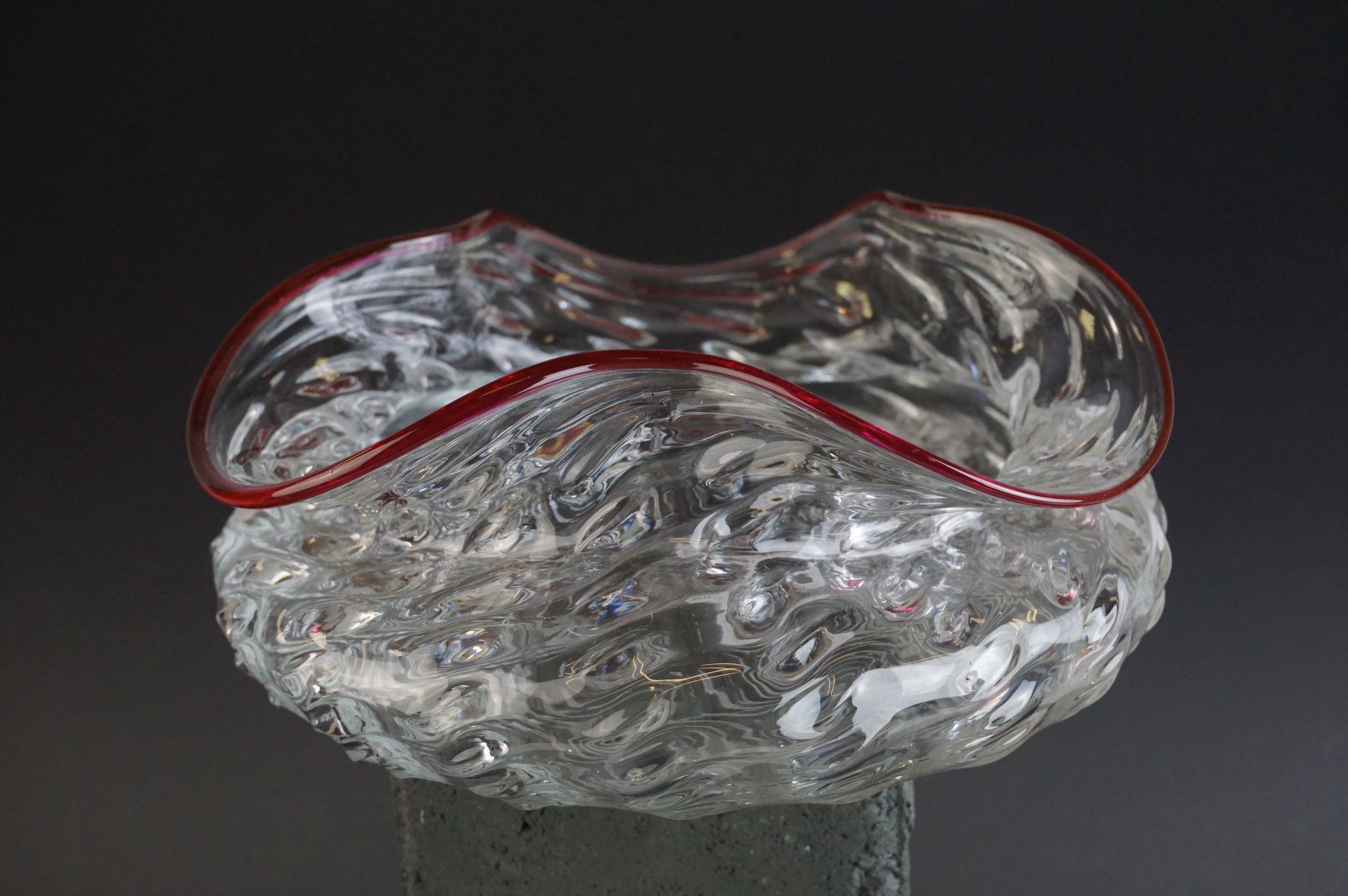 Pair of Victorian spirally moulded bowls, with red glass rims - Image 2 of 8