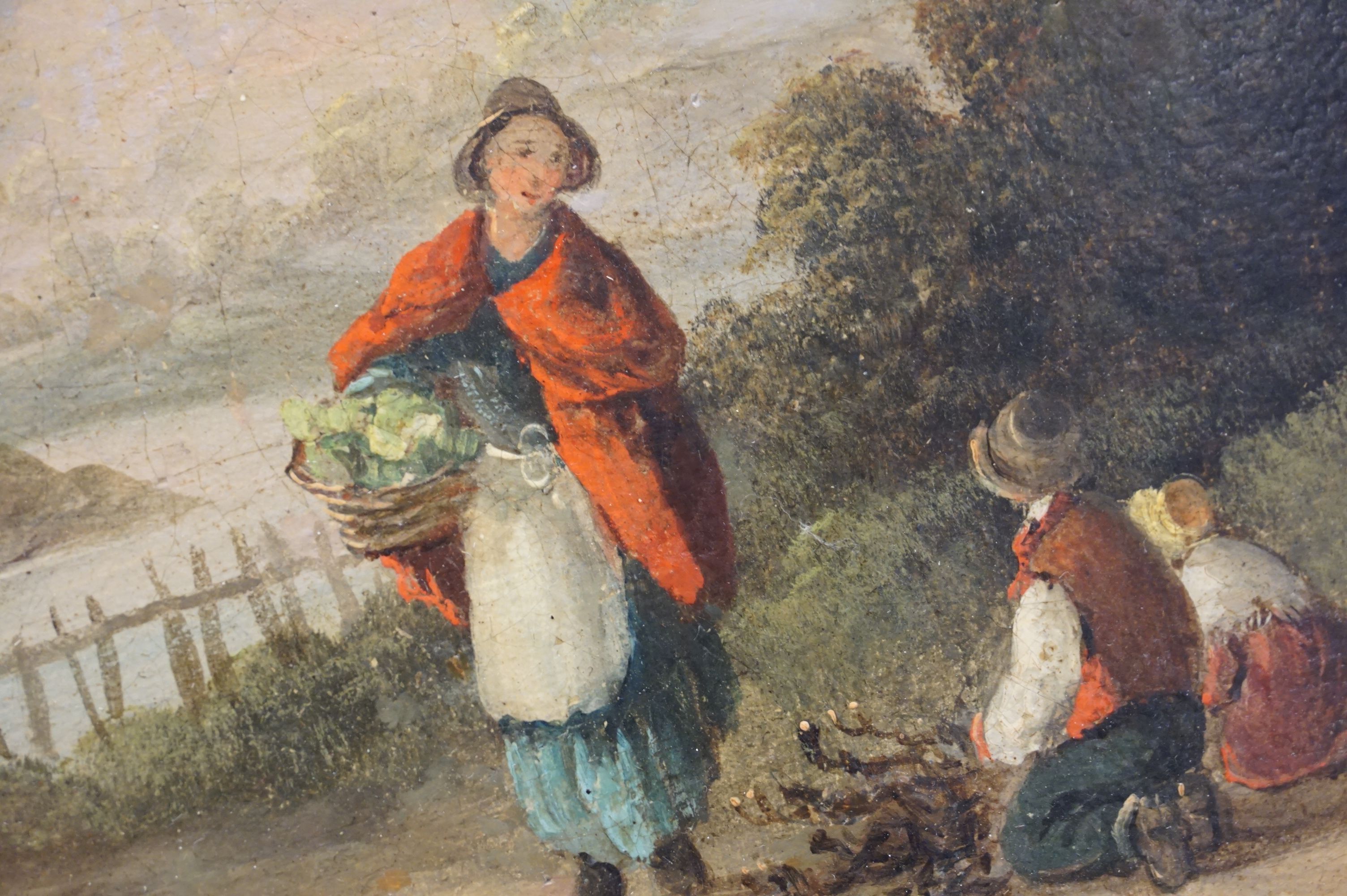 Georgina Laura (fl 1862-1872), Oil on Board of a Woman with Basket and Children with a faggot of - Bild 3 aus 5