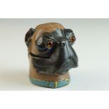 Cold Painted Inkwell in the form of a Dog's Head with Glass Eyes