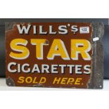 Early 20th century Double Sided Enamel Advertising Sign ' Will's Star Cigarettes Sold Here ' 28cms x