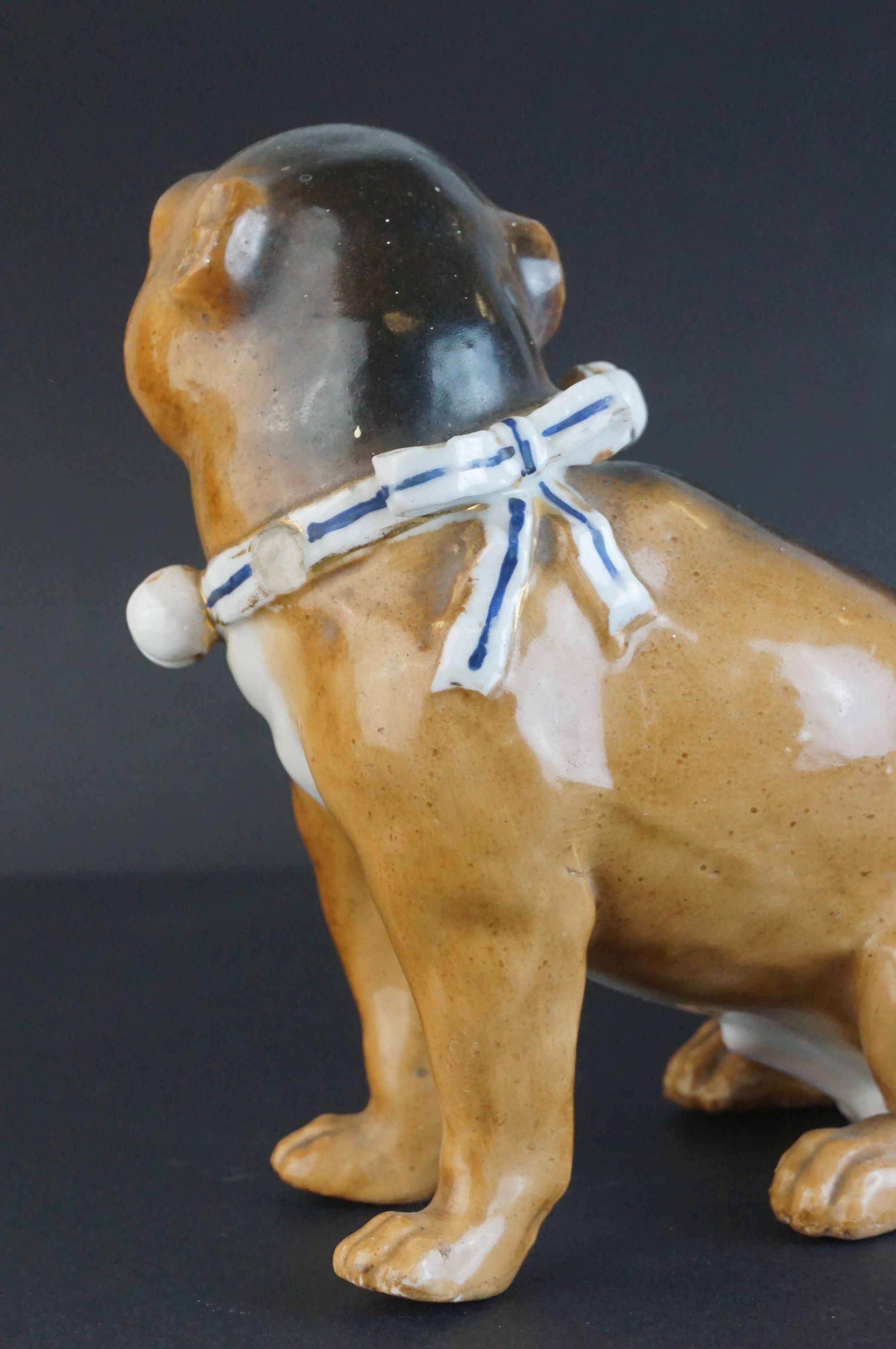 Pair of 19th century Meissen Style Porcelain Seated Pugs with bell collars, 13cms high (one with - Image 4 of 11