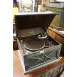 A vintage HMV tabletop gramophone painted.
