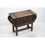 17th century Style Oak Dough Bin with pegged trestle style supports and heavy iron brackets,