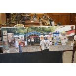 Contemporary Oil Painting of the entrance of a French Art Fair, indistinctly signed, 33cms x 94cms