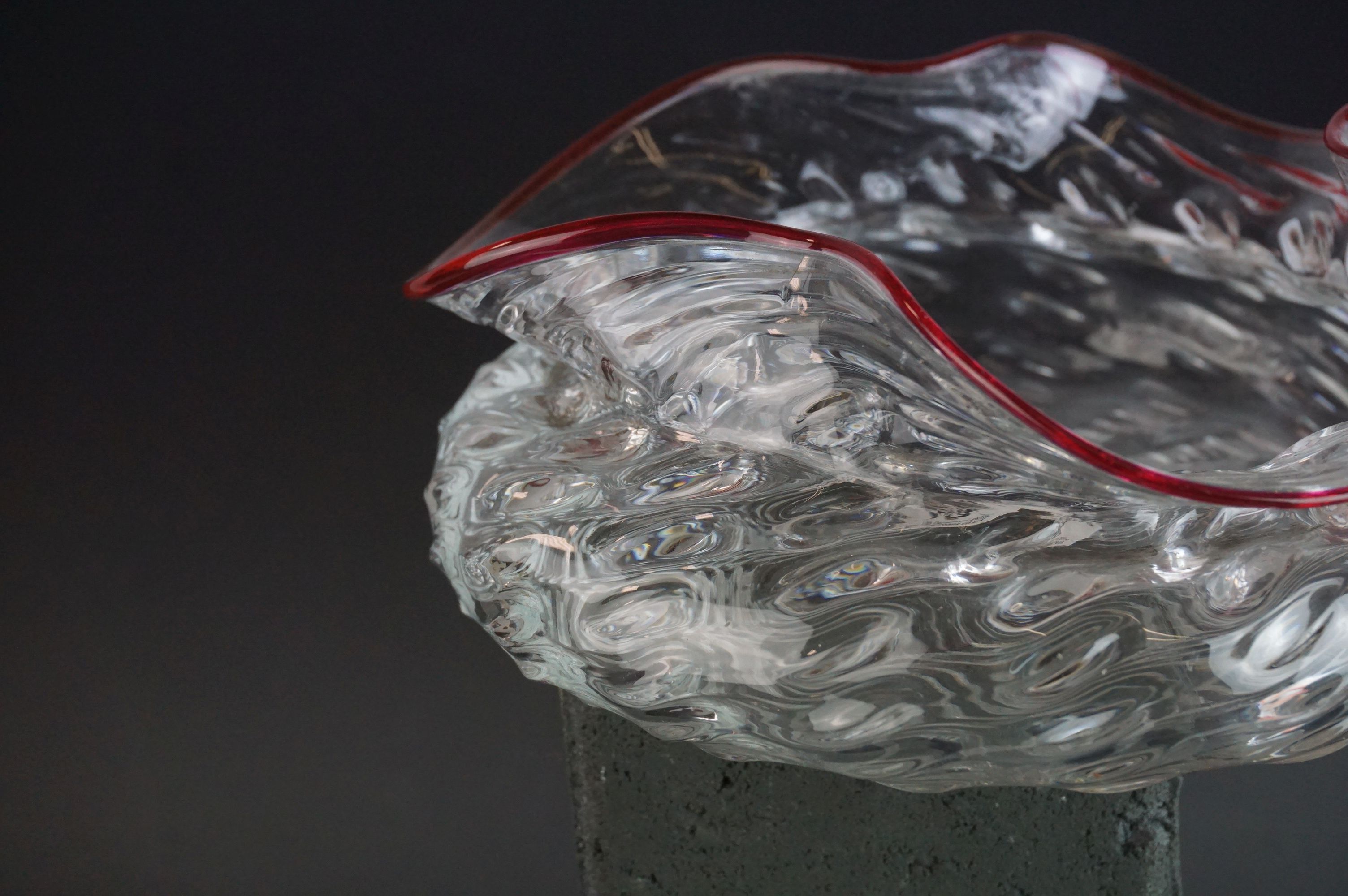 Pair of Victorian spirally moulded bowls, with red glass rims - Image 7 of 8