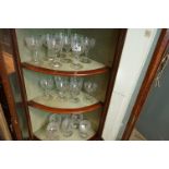 Set of fourteen 19th Century cut glass wine glasses, the bowls engraved with vine decoration