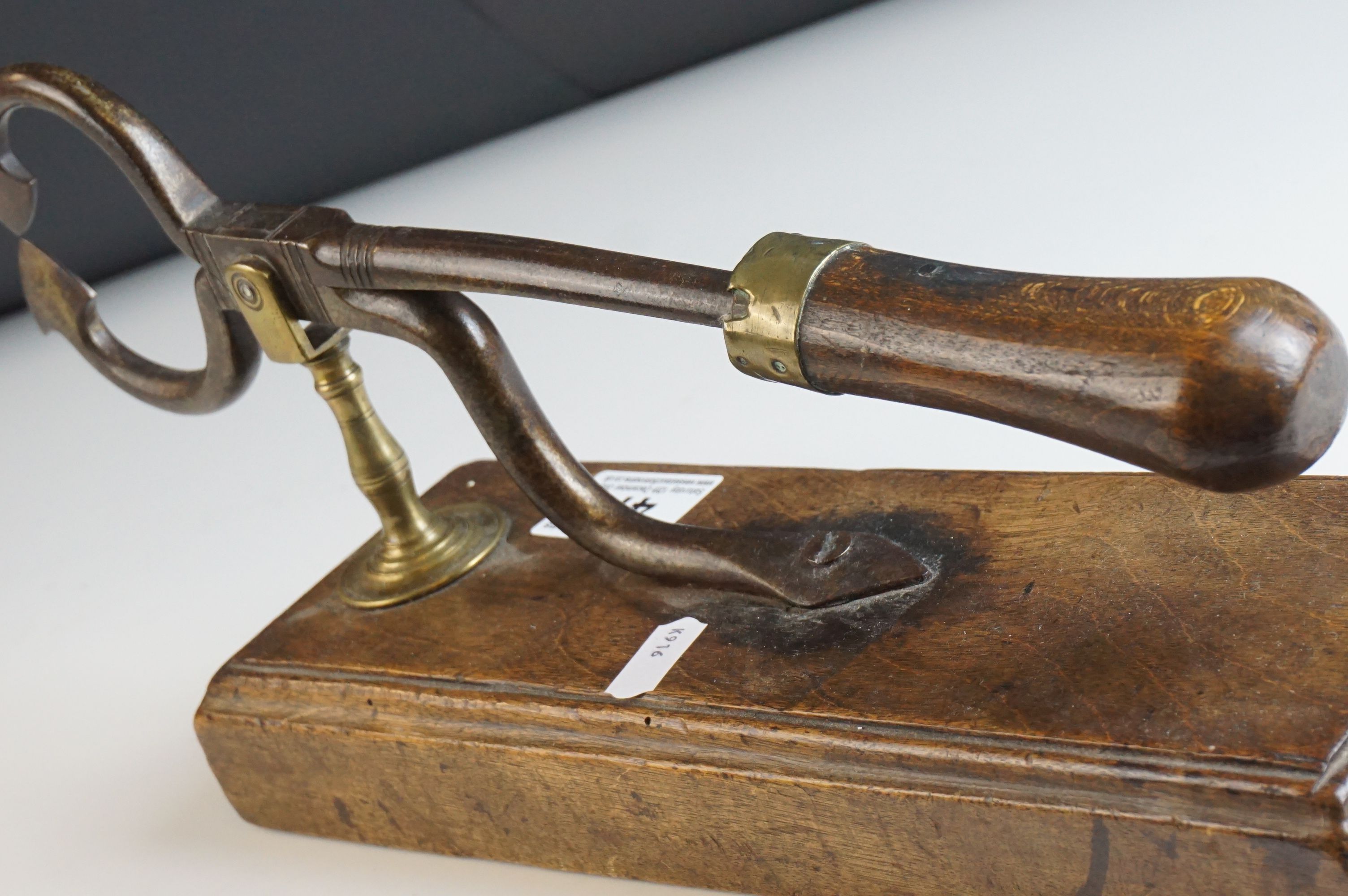 19th century Sugar Loaf Table Cutters, with turned wooden handle, brass support and mounted on a - Image 3 of 4