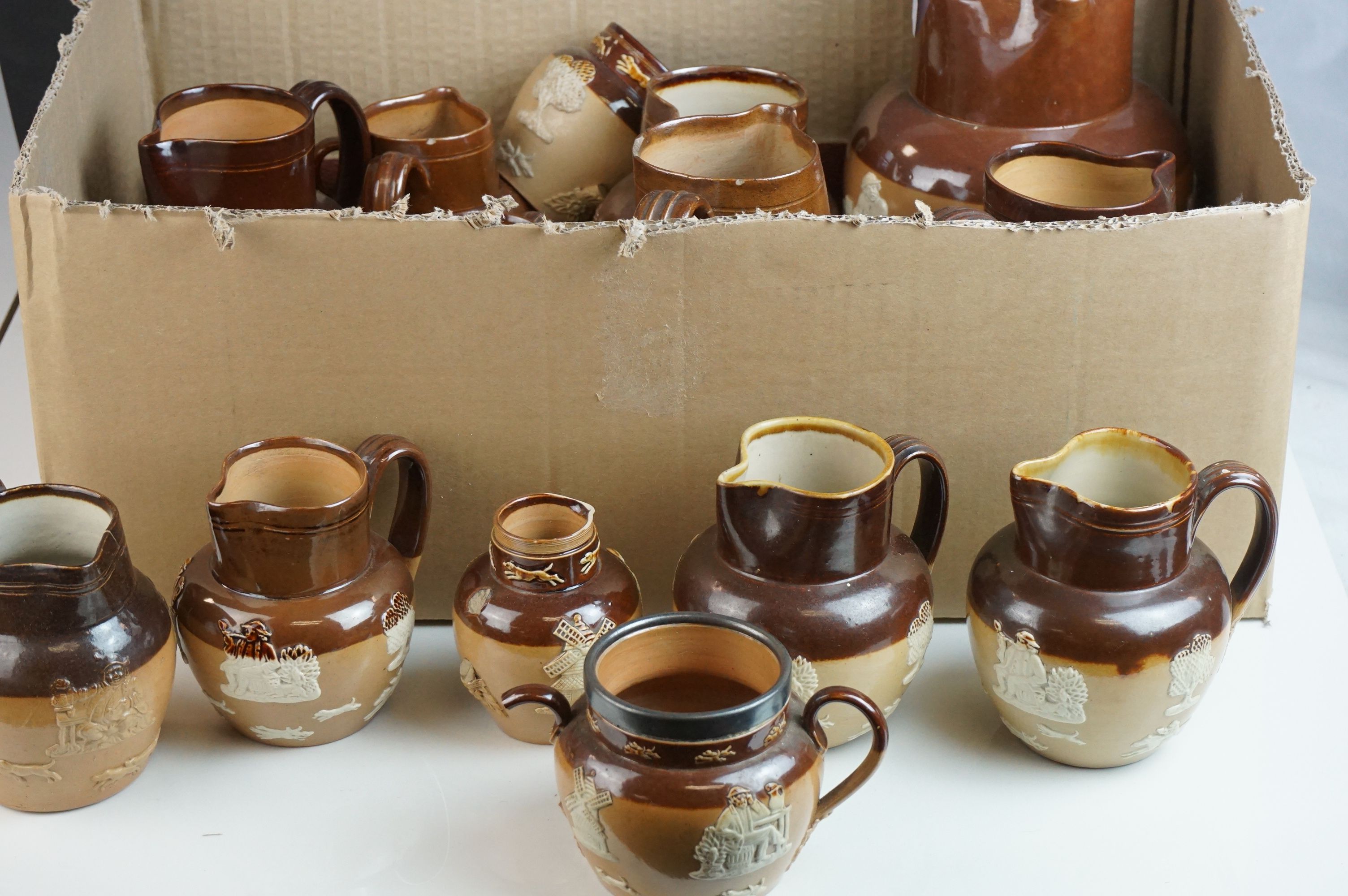 Quantity of mainly 19th century stoneware harvest jugs.