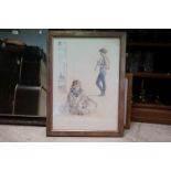 20th century, Gilt Framed signed Studio Print Portrait of Two Flautists, numbered