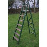 Set of Early to Mid 20th century Wooden Folding Decorator's Step Ladders, with a part green