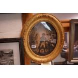 An antique oval gilt framed print of Napoleon with troops.