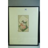 Signed Antique Japanese Woodblock Portrait of a Samurai Warrior