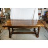 Substantial 17th century style Oak Refectory Dining Table with pegged joints, raised on turned