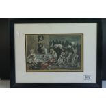 A framed and glazed coloured Louis Wain Print of cats stealing food at night.
