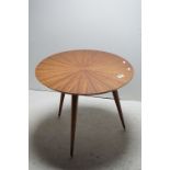 Meuble NF Ameublement Teak Circular Lamp / Coffee Table, raised on three turned tapering legs, 60cms