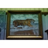 Pip Mcgarry oil on canvas painting Tiger in a river 35 x 44 cm signed and dated 1996